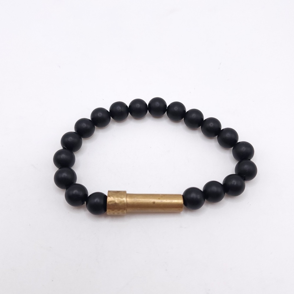 Wishbeads Black Onyx Intention Bracelet Matte Beads Gold Tone Wish Capsule 7in